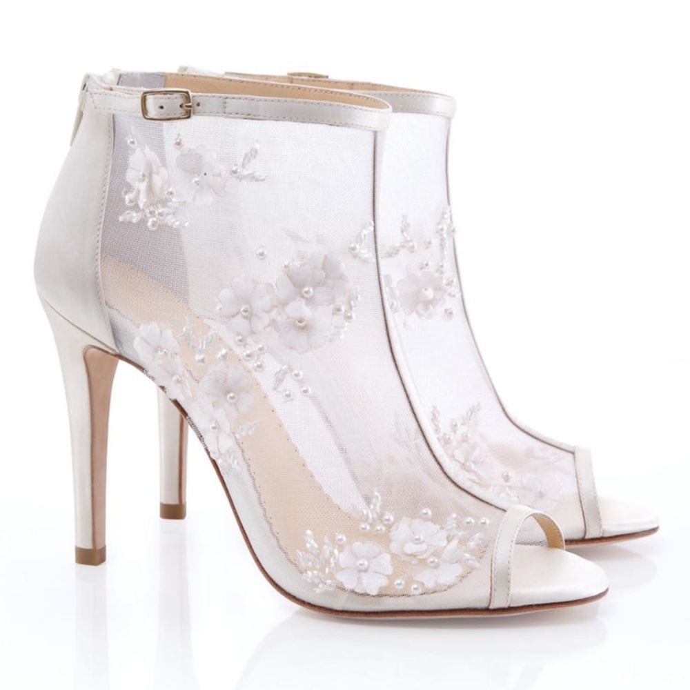 Ivory Floral Heeled Boots - Bella Belle